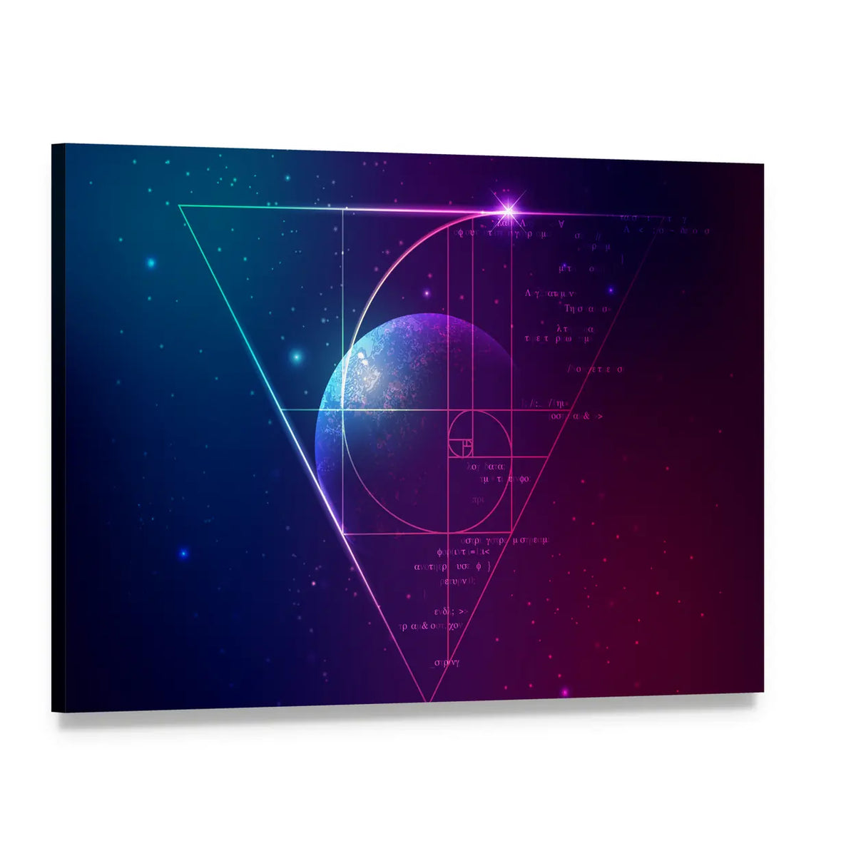 Applied Astronomy Golden Spiral Planet Canvas Wall Art, single panel gallery wrapped canvas, angled product view