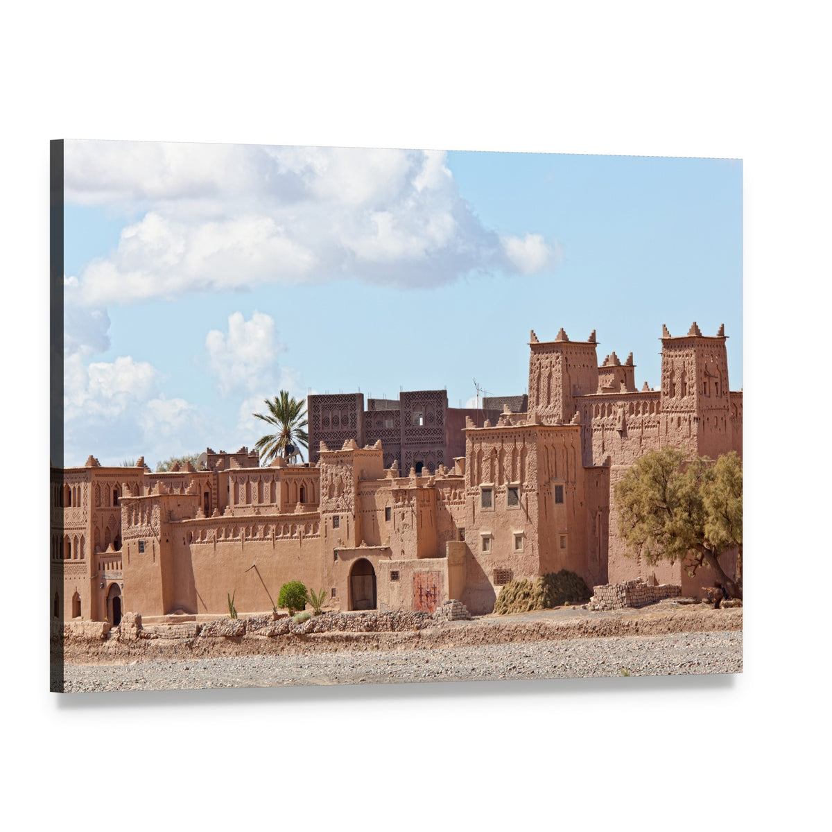 Moroccan Kasbah Mud Houses Canvas Wall Art, single panel gallery wrapped canvas, angled product view