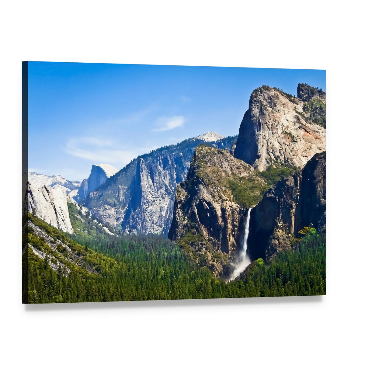 Yosemite Waterfall and Mountain Scenery Canvas Wall Art, single panel gallery wrapped canvas, angled product view
