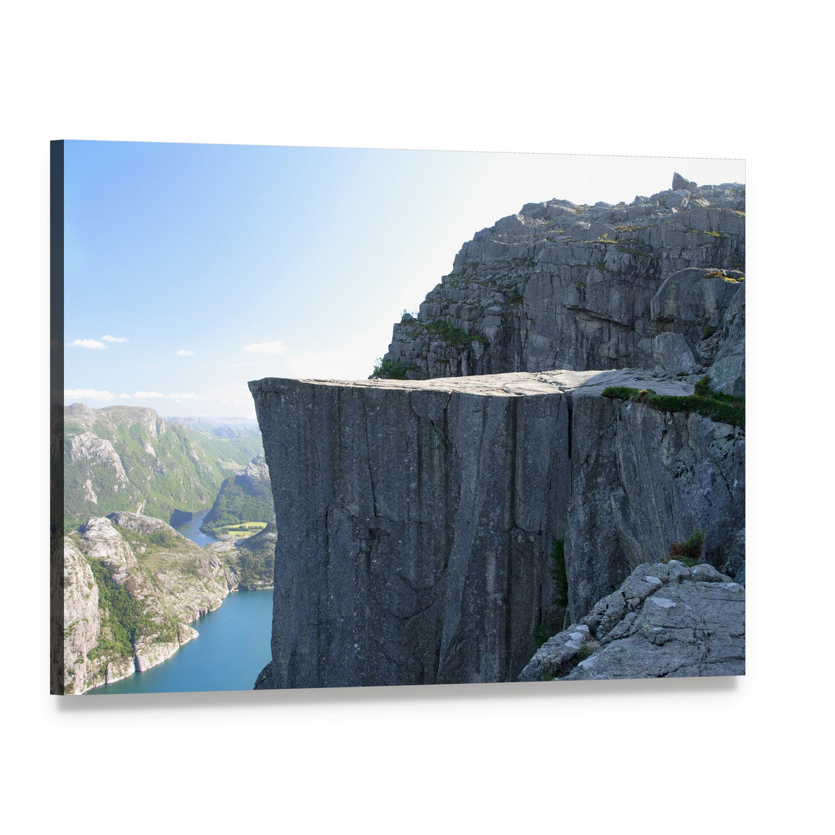 Norwegian Mountain Cliffs Overlooking Fjord Canvas Wall Art, single panel gallery wrapped canvas, angled product view