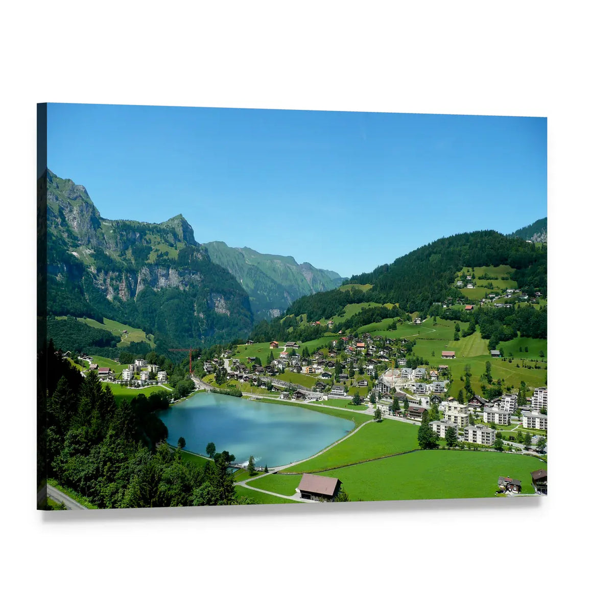 Engelberg Mountain Lake View Canvas Wall Art, single panel gallery wrapped canvas, angled product view