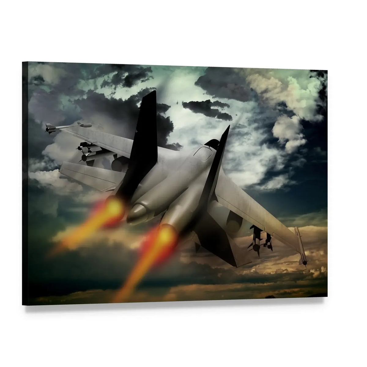 Twin-engine Fighter Jet with Afterburners Canvas Wall Art, single panel gallery wrapped canvas, angled product view
