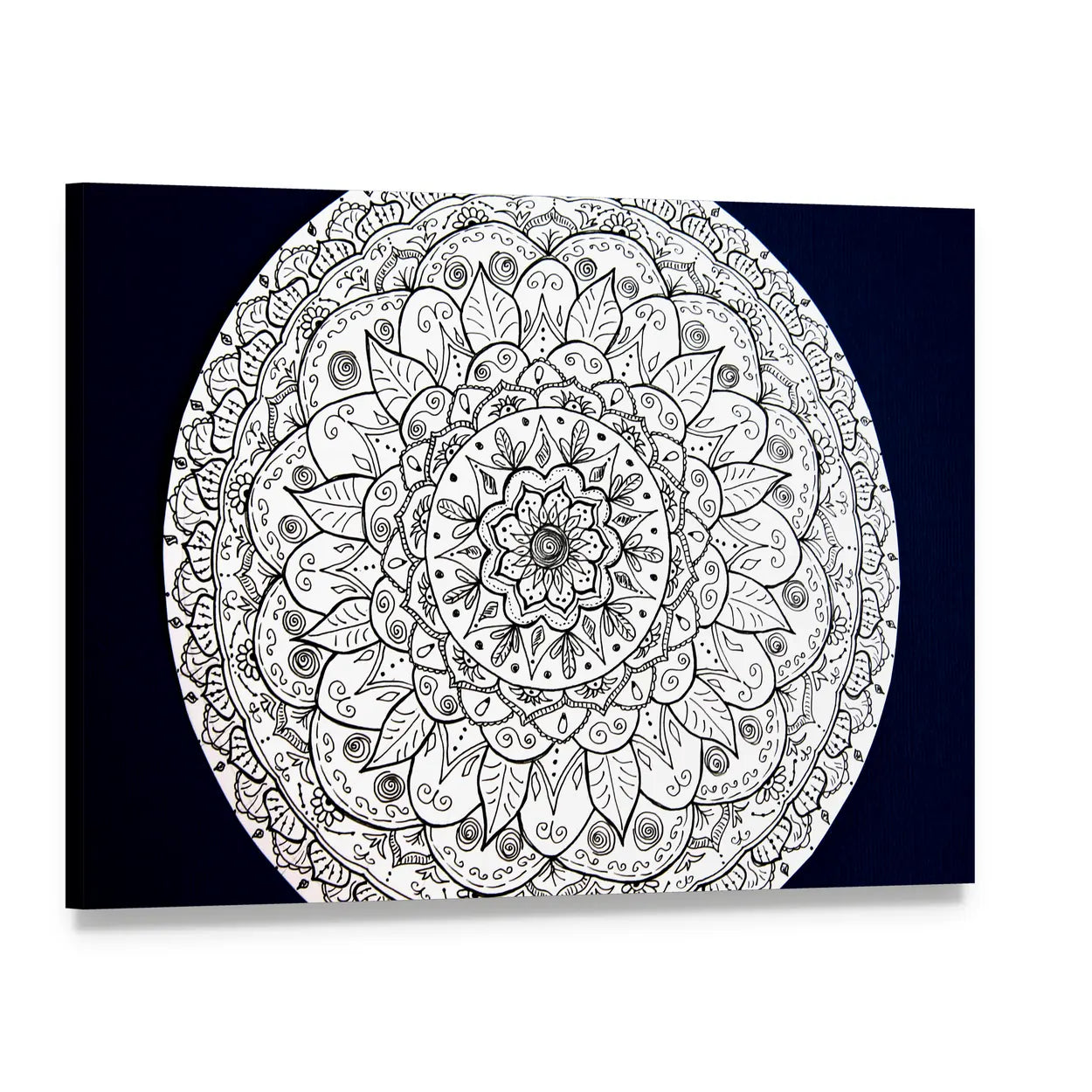 Ornamental Flower Mandala Canvas Wall Art, single panel gallery wrapped canvas, angled product view