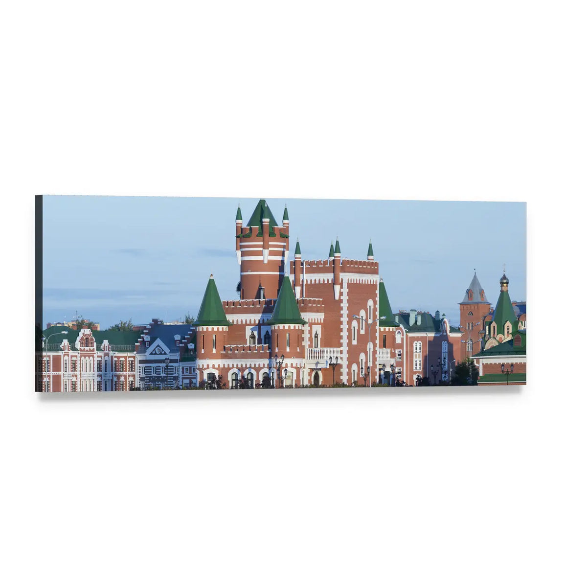 Yoshkar-ola Architectural Skyline Panoramic Canvas Wall Art, single panel gallery wrapped canvas, angled product view