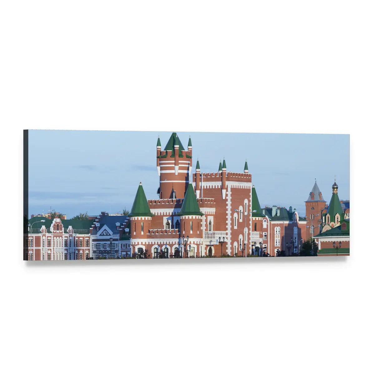 Yoshkar-ola Architectural Skyline Panoramic Canvas Wall Art, single panel gallery wrapped canvas, angled product view