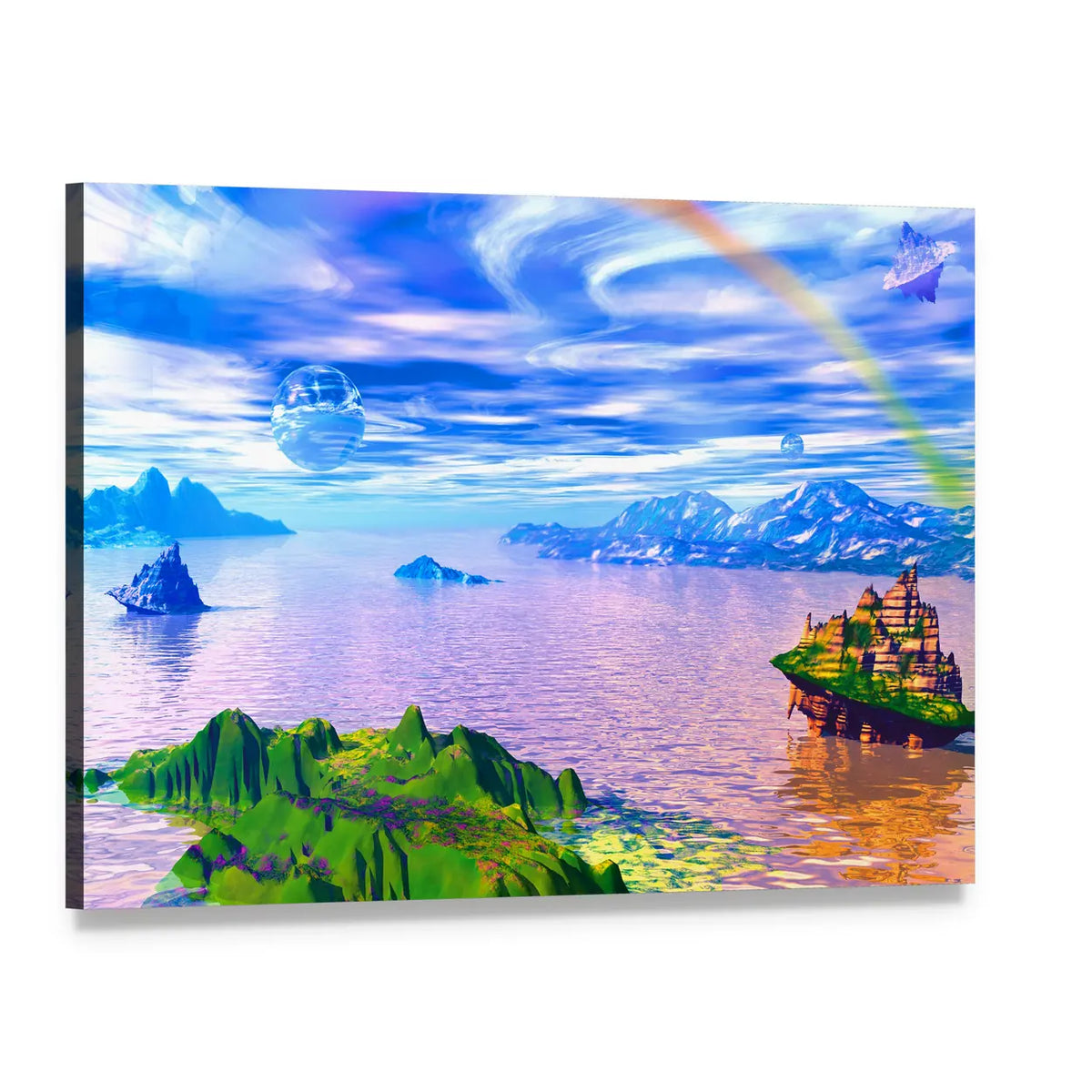 Floating Islands Over Alien Ocean Canvas Wall Art, single panel gallery wrapped canvas, angled product view