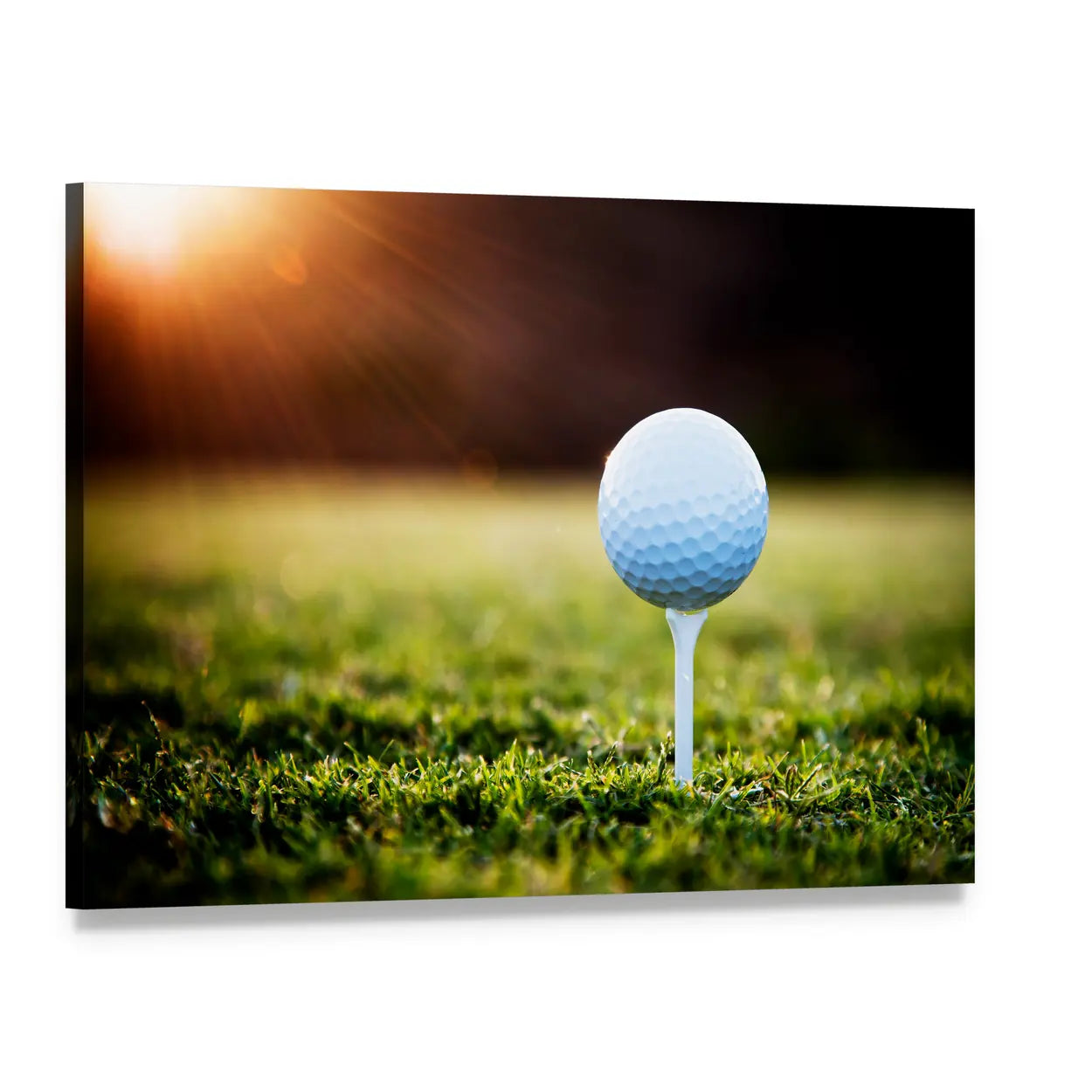 Sunlit Golf Ball on Tee Canvas Wall Art, single panel gallery wrapped canvas, angled product view