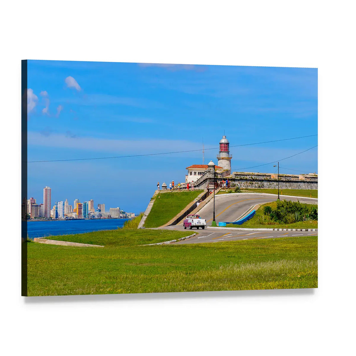 Havana Coastal Road to Lighthouse Canvas Wall Art, single panel gallery wrapped canvas, angled product view