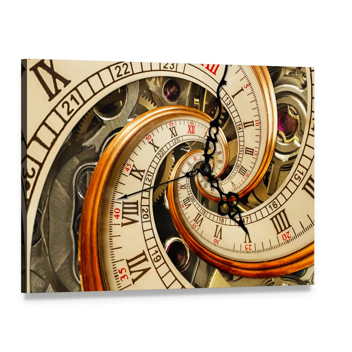 Surreal Antique Old Clock Abstract Canvas Wall Art, single panel gallery wrapped canvas, angled product view