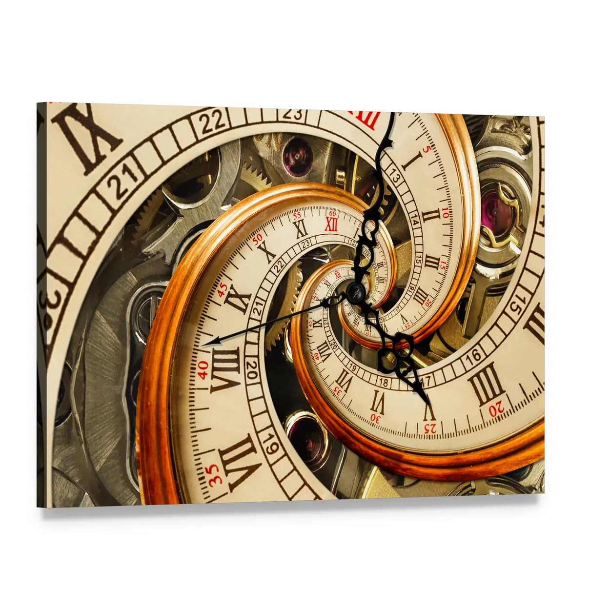 Surreal Antique Old Clock Abstract Canvas Wall Art, single panel gallery wrapped canvas, angled product view