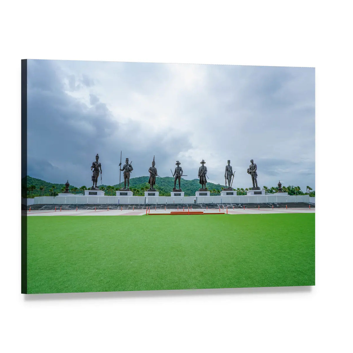 Seven Kings Statues at Rajaphak Park Canvas Wall Art, single panel gallery wrapped canvas, angled product view