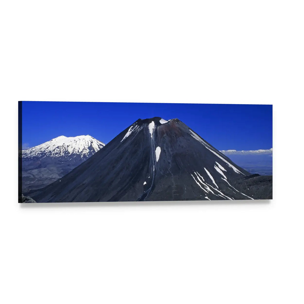 Mount Ngauruhoe and Ruapehu Volcanoes Panoramic Canvas Wall Art, single panel gallery wrapped canvas, angled product view