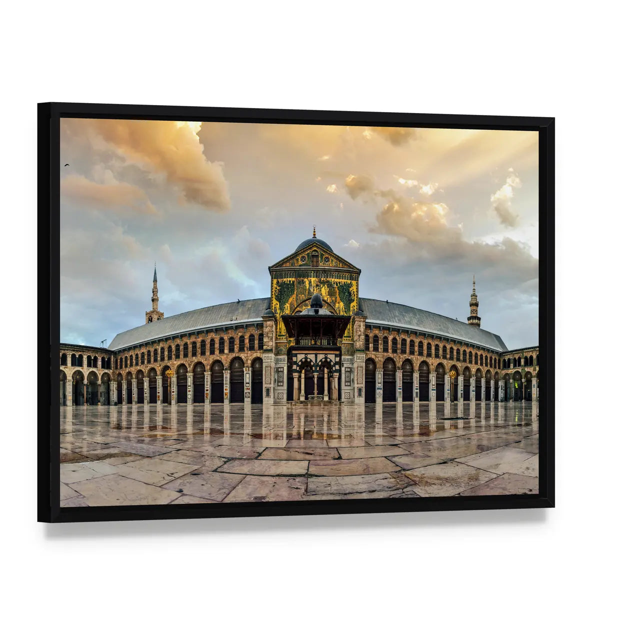 Great Umayyad Mosque Of Damascus Syria Canvas Wall Art, framed canvas in a black floater frame, angled product view