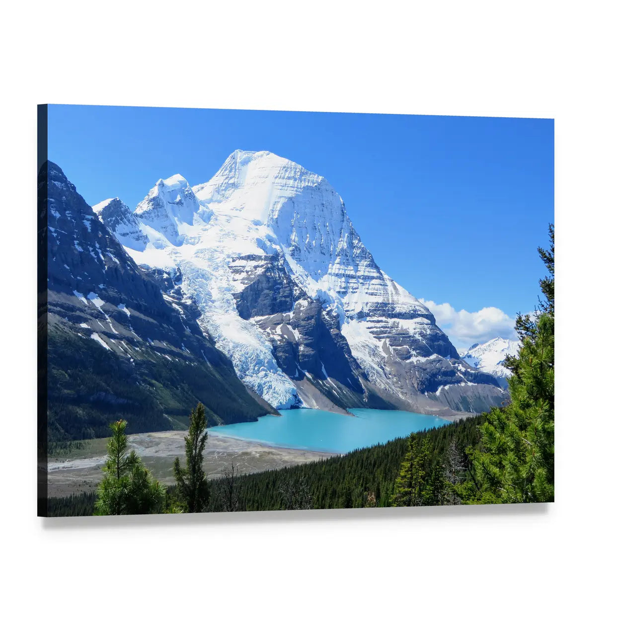 Berg Lake and Mount Robson Canvas Wall Art, single panel gallery wrapped canvas, angled product view