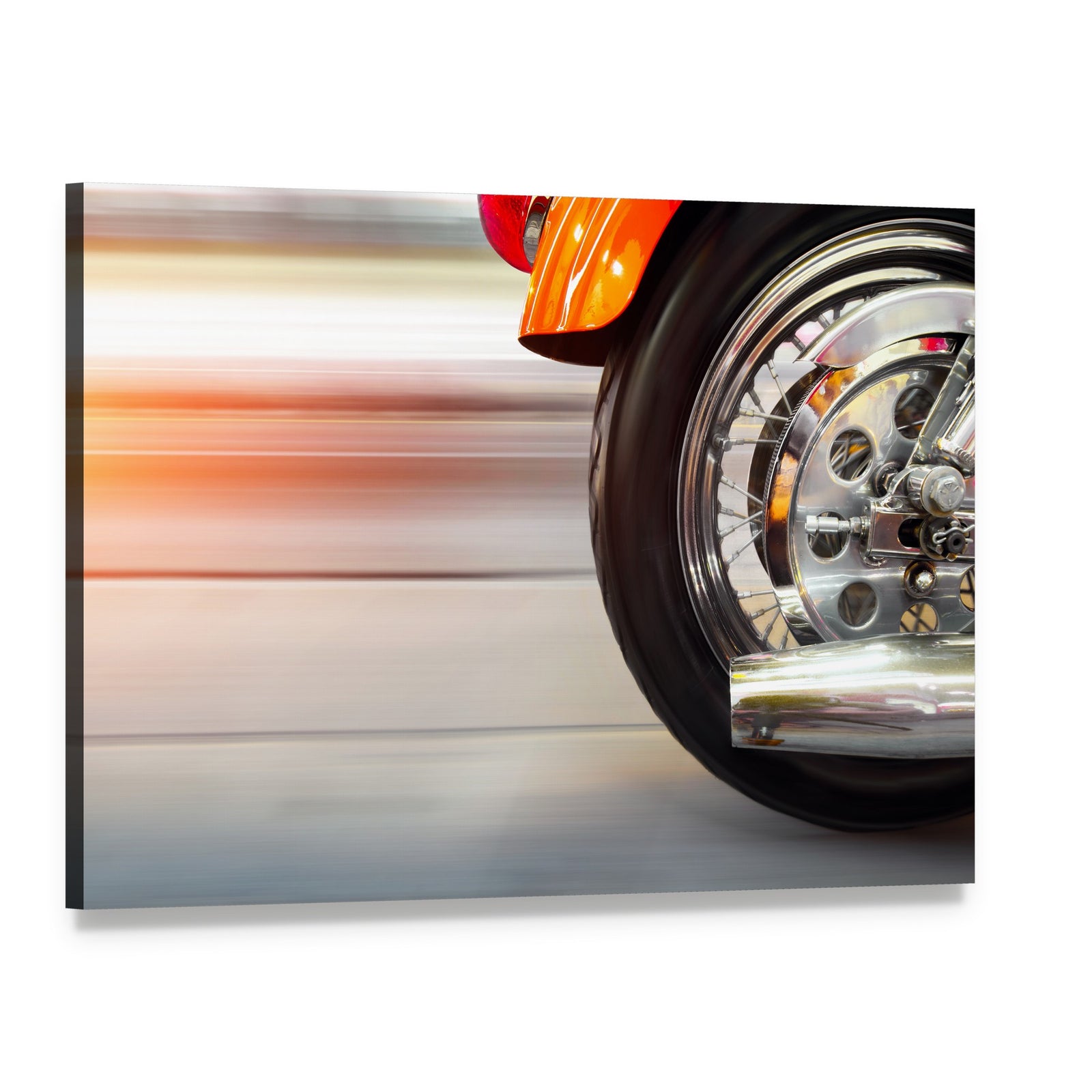 Luxury Motorcycle with Blurry Asphalt Road Canvas Wall Art, single panel gallery wrapped canvas, angled product view