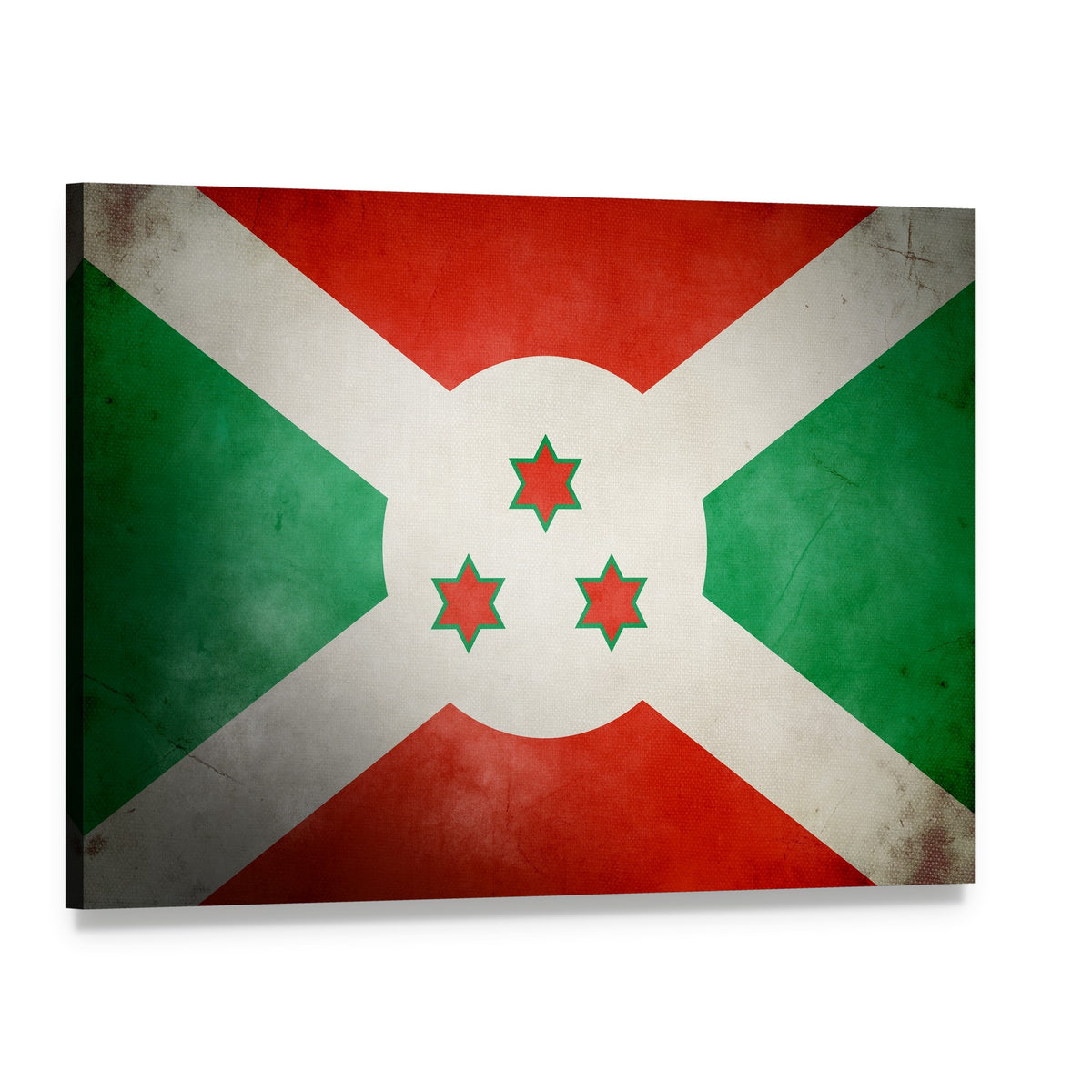 Burundi Flag with Distressed Texture Canvas Wall Art, single panel gallery wrapped canvas, angled product view
