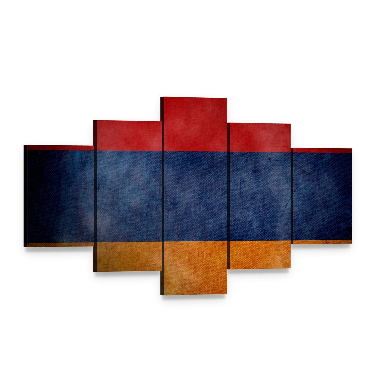 Grunge Armenian Flag Canvas Wall Art, 5 panel 5 Star layout gallery wrapped canvas set, angled product view