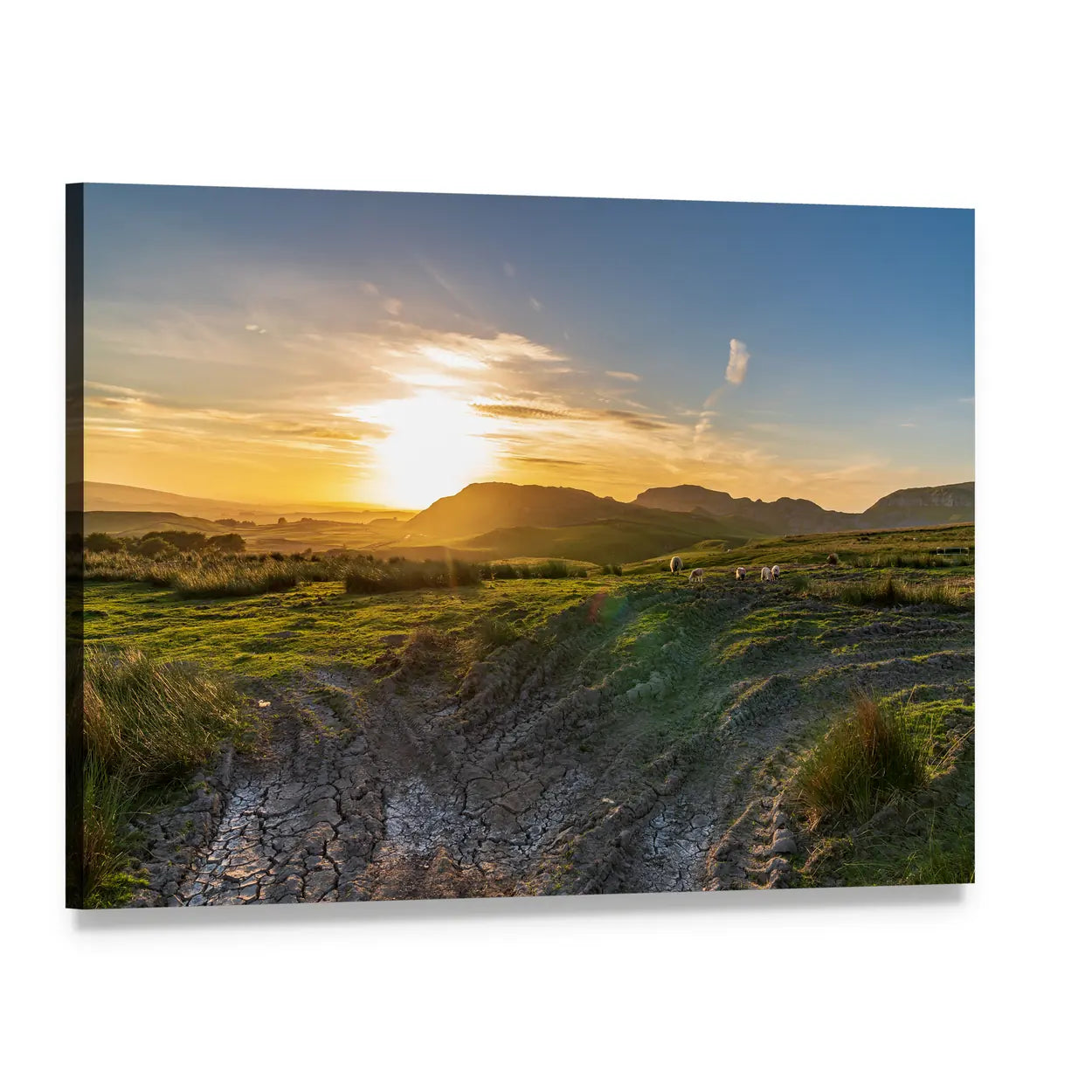 Sunset Over the Yorkshire Dales Canvas Wall Art, single panel gallery wrapped canvas, angled product view
