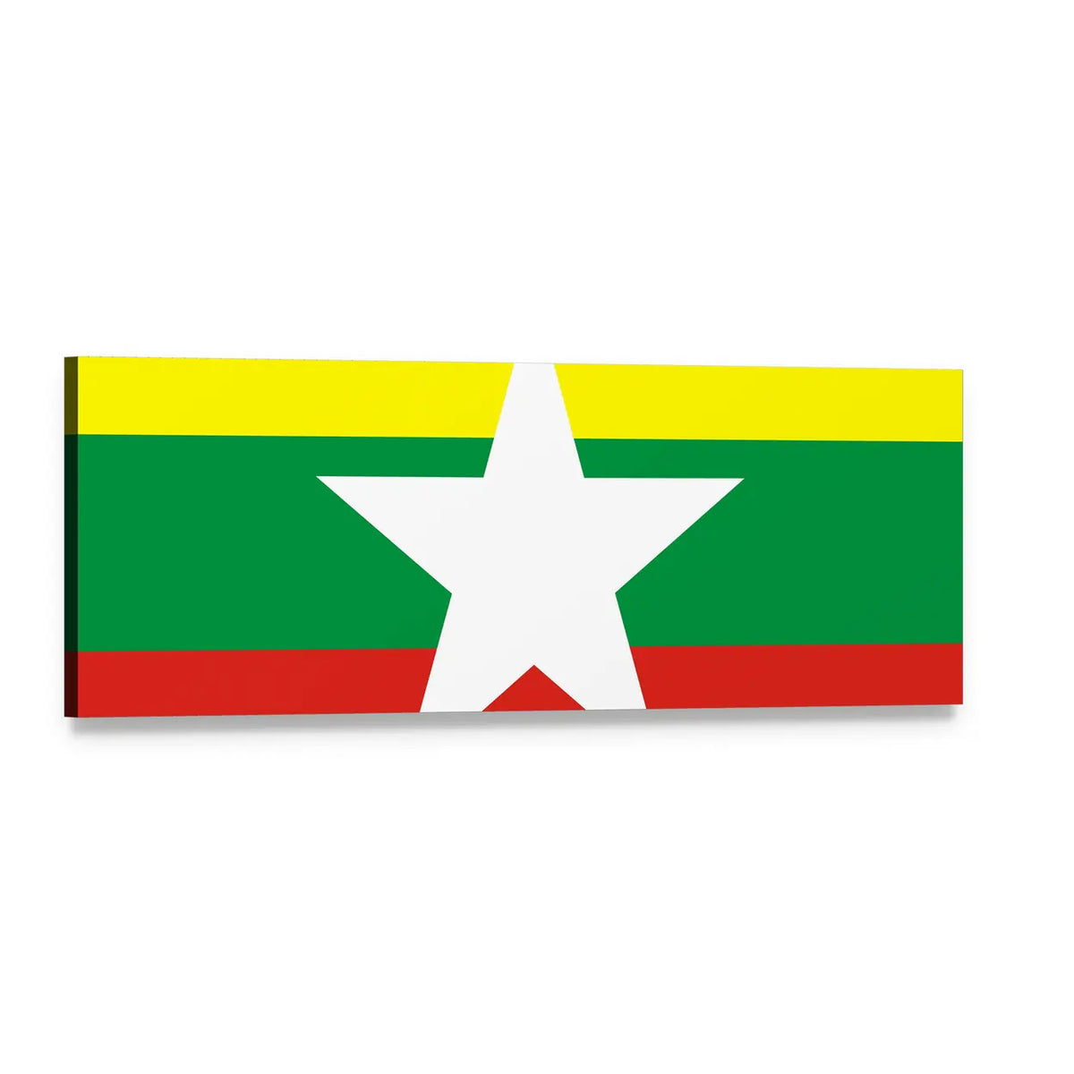 Myanmar Flag Panoramic Canvas Wall Art, single panel gallery wrapped canvas, angled product view