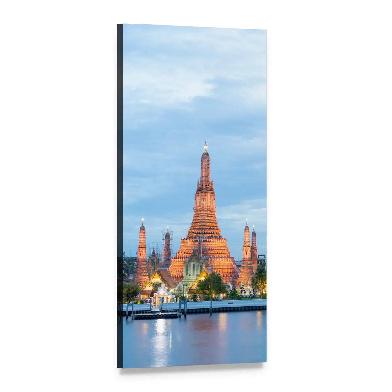Wat Arun Temple at Dusk Vertical Canvas Wall Art, 1 panel 1 Vertical layout gallery wrapped canvas set, angled product view