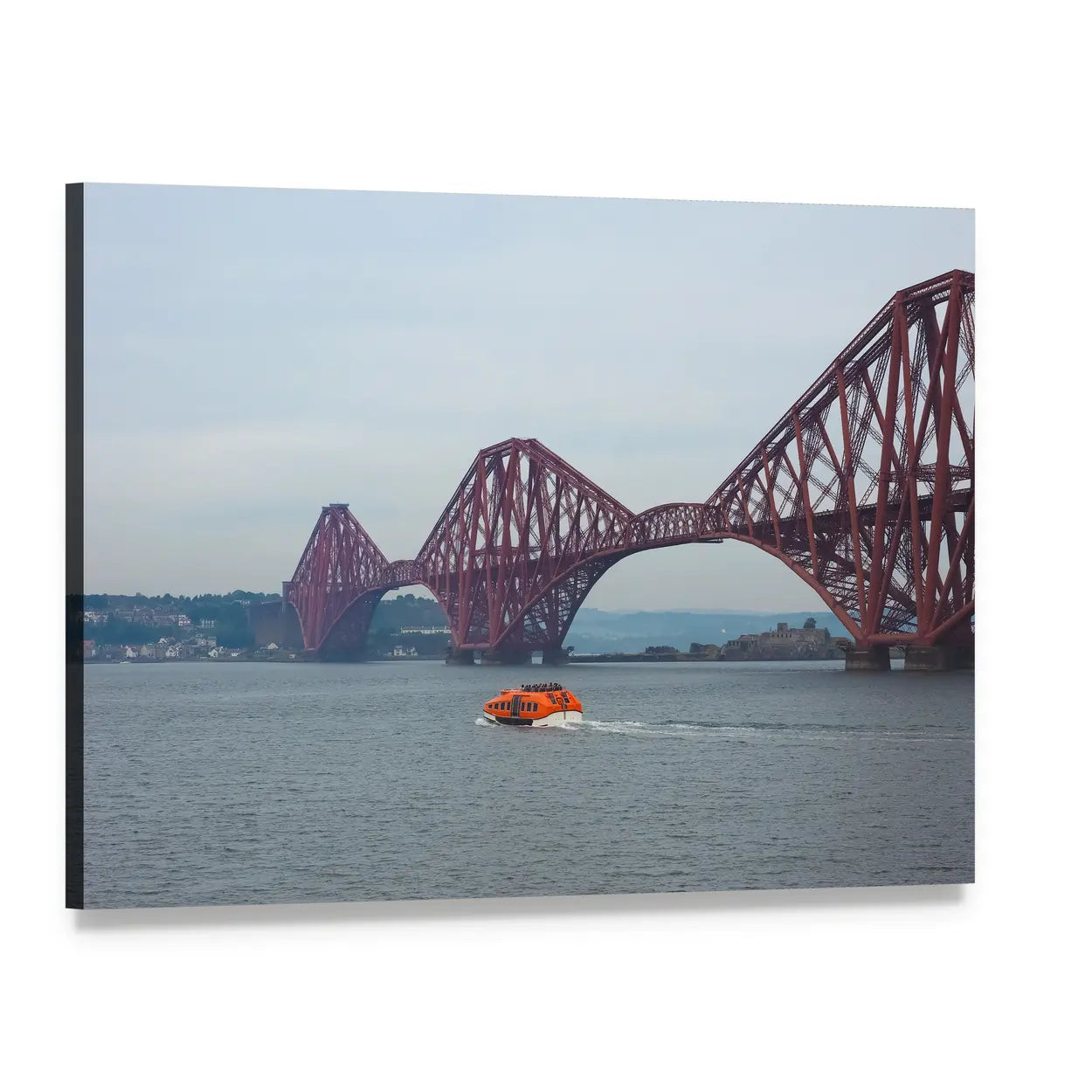 Forth Bridge with Orange Boat Canvas Wall Art, single panel gallery wrapped canvas, angled product view