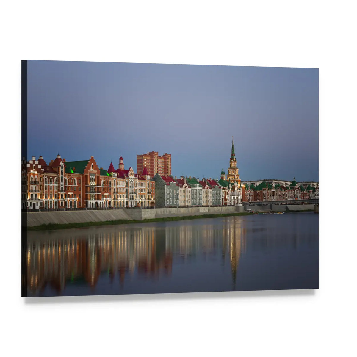 Yoshkar-ola Riverfront at Sunset Canvas Wall Art, single panel gallery wrapped canvas, angled product view