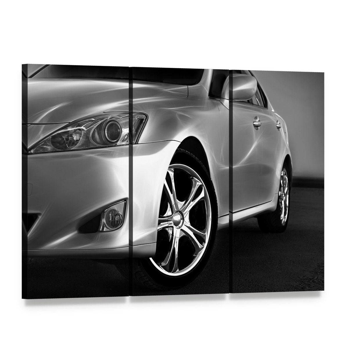 Fast Sports Car Canvas Wall Art, 3 panel 3 Horizontal layout gallery wrapped canvas set, angled product view
