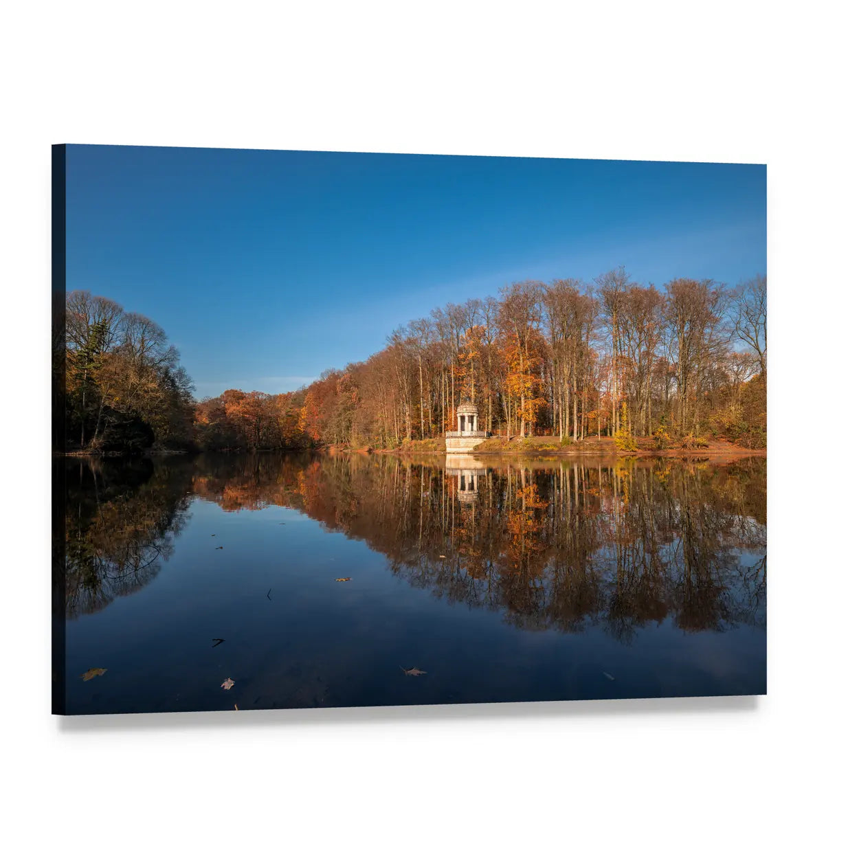 Deuss Temple in Autumn Canvas Wall Art, single panel gallery wrapped canvas, angled product view