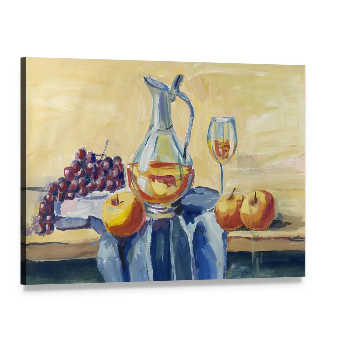 Classical Still Life with Pitcher and Fruit Canvas Wall Art, single panel gallery wrapped canvas, angled product view