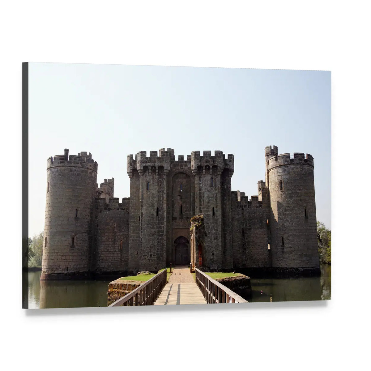 Medieval Castle with Moat and Gatehouse Canvas Wall Art, single panel gallery wrapped canvas, angled product view