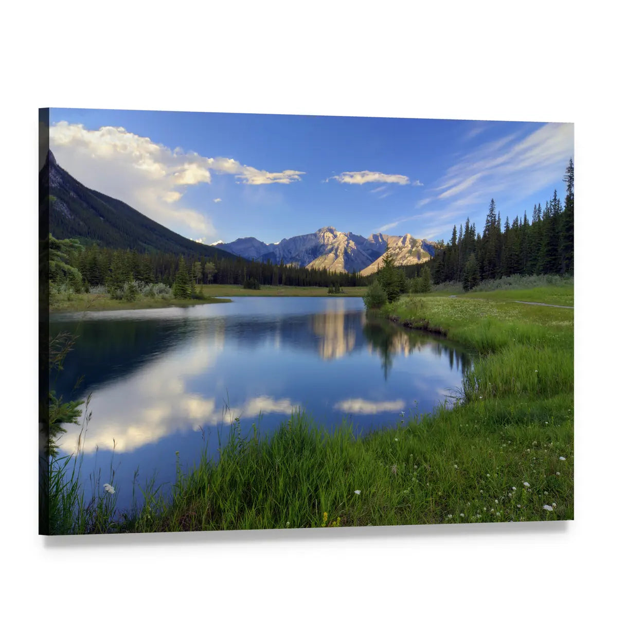 Reflections at Cascade Ponds Canvas Wall Art, single panel gallery wrapped canvas, angled product view
