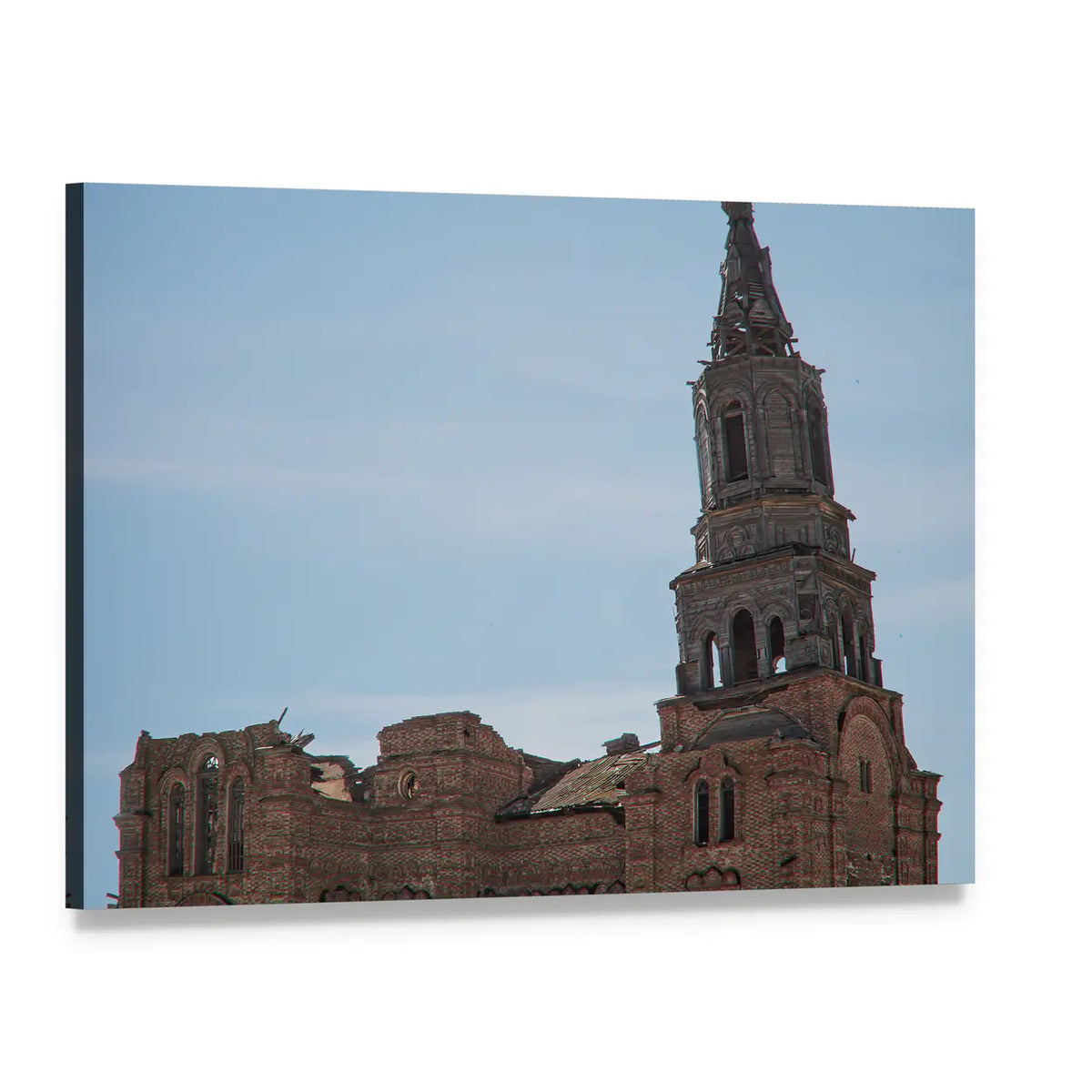 Ruined Kazan Church and Bell Tower Canvas Wall Art, single panel gallery wrapped canvas, angled product view