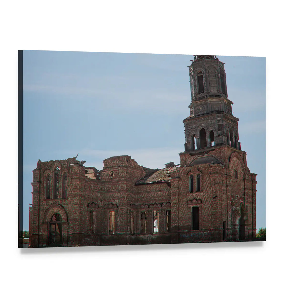 Ruined Kazan Church and Bell Tower Canvas Wall Art, single panel gallery wrapped canvas, angled product view