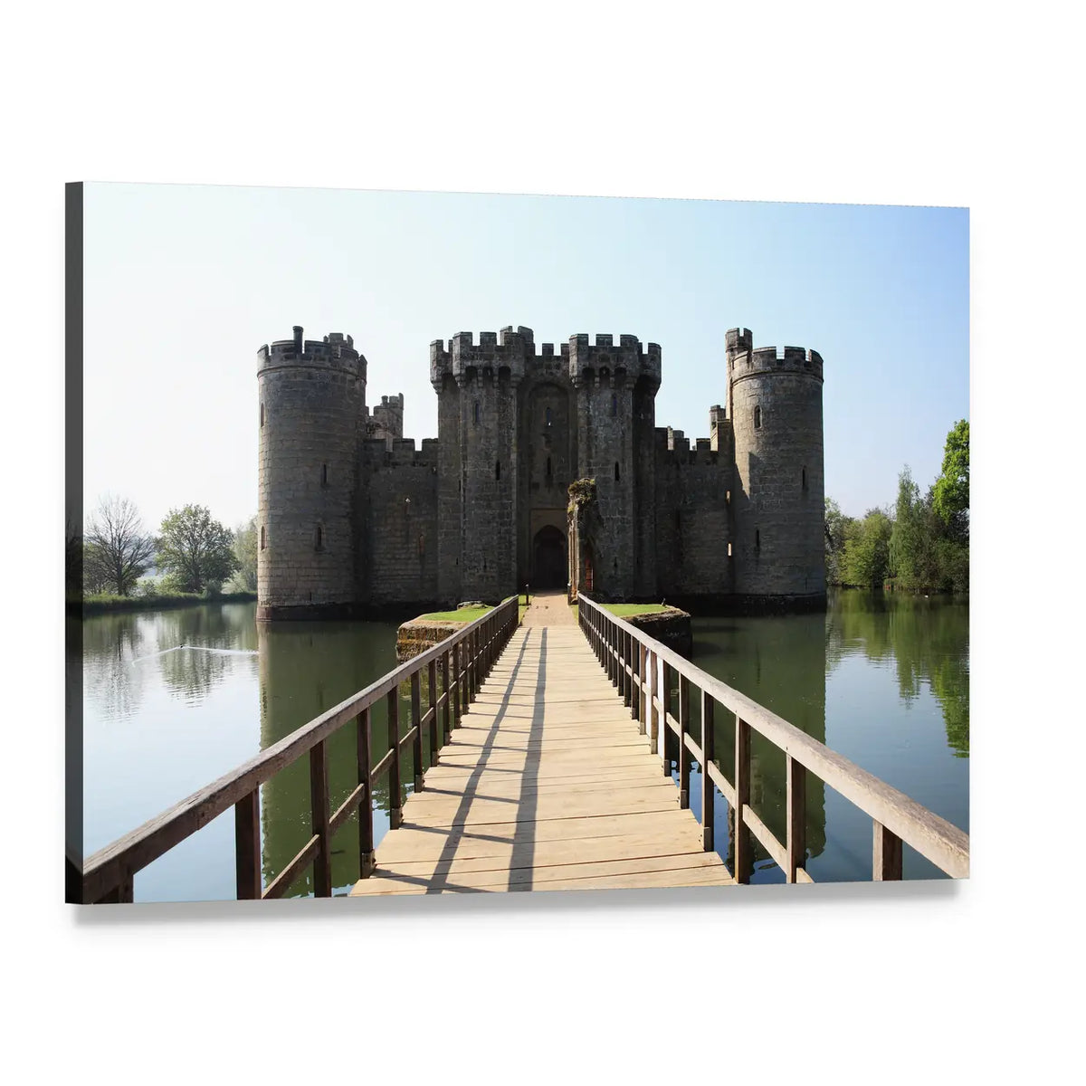 Bodiam Castle with Moat Reflections Canvas Wall Art, single panel gallery wrapped canvas, angled product view