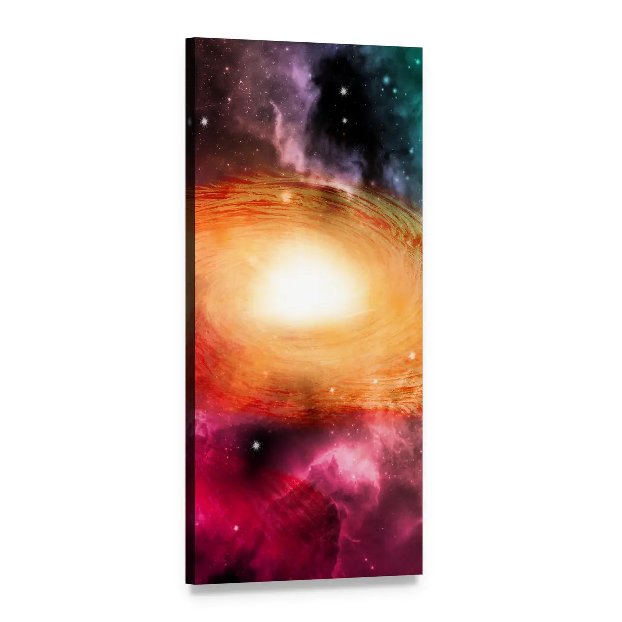 Spiral Galaxy with Glowing Core Vertical Canvas Wall Art, 1 panel 1 Vertical layout gallery wrapped canvas set, angled product view