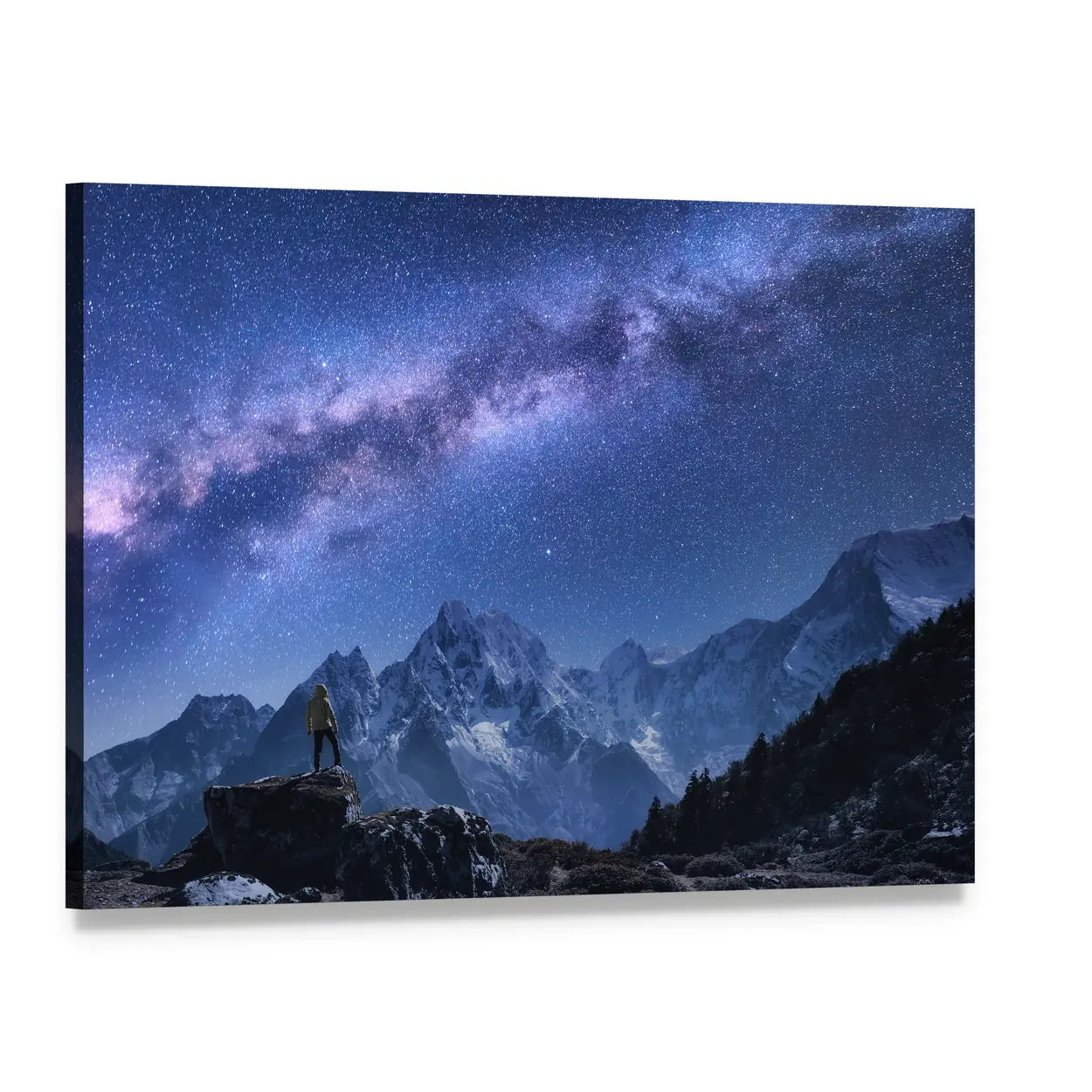 Milky Way Over Snow-covered Peaks Canvas Wall Art, single panel gallery wrapped canvas, angled product view
