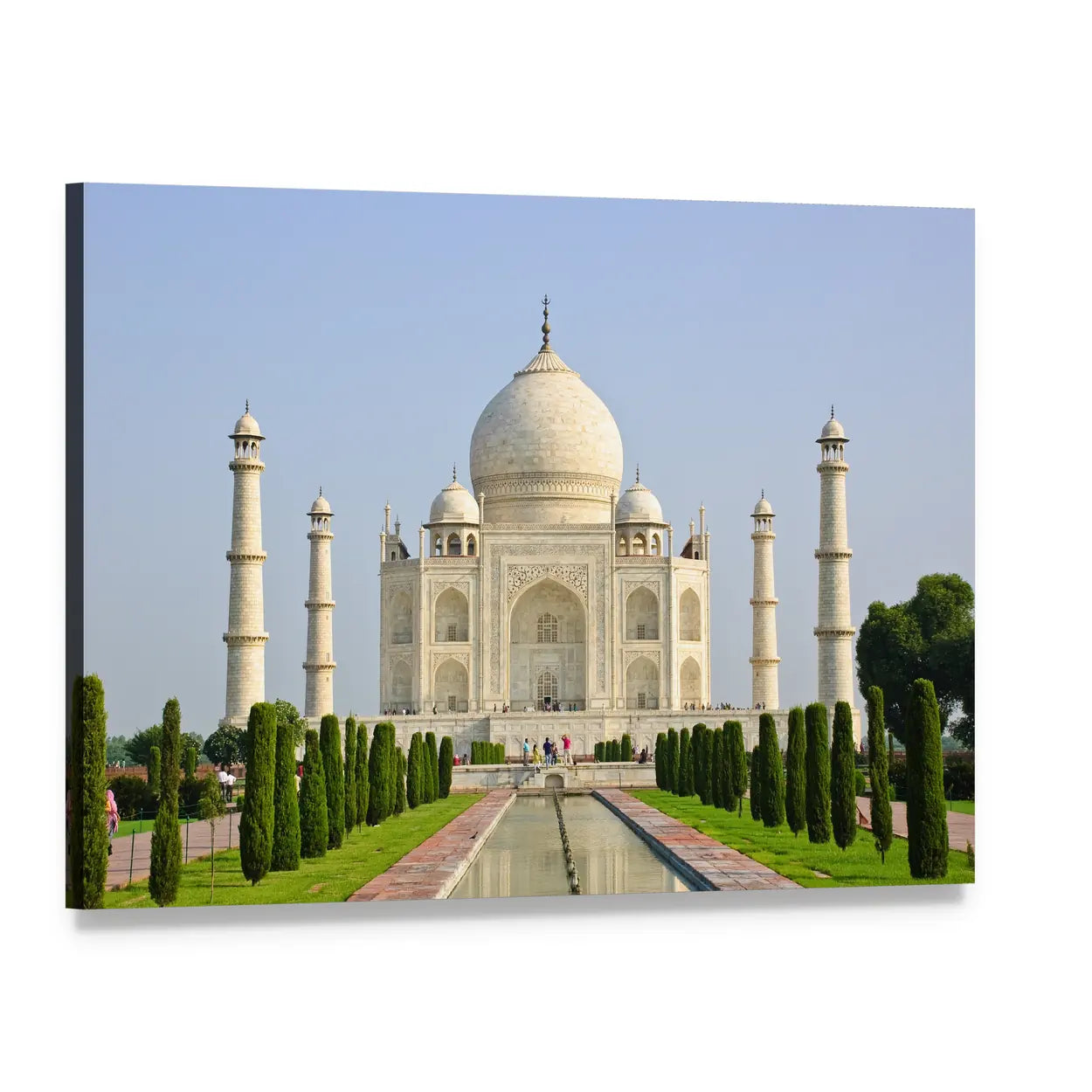 Taj Mahal with Reflection Pool Canvas Wall Art, single panel gallery wrapped canvas, angled product view