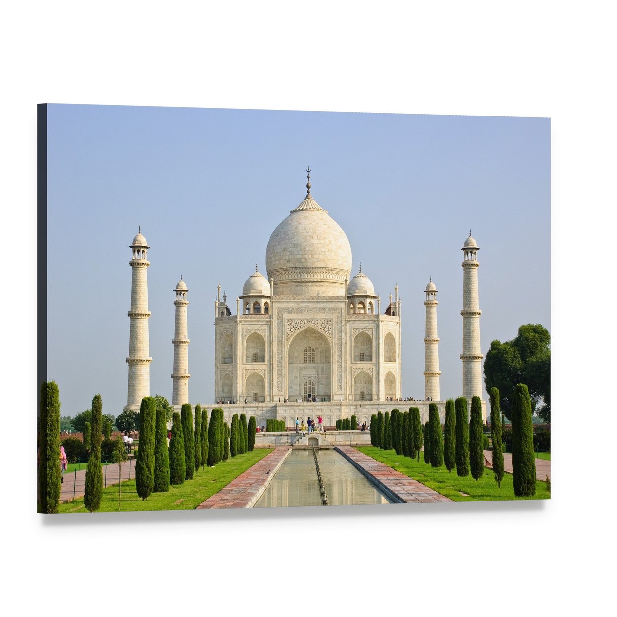 Taj Mahal Faces Green Lawn Canvas Wall Art, single panel gallery wrapped canvas, angled product view