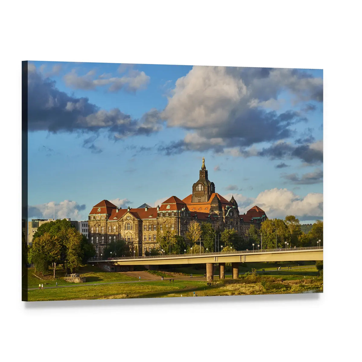 Baroque Cityscape with Dome and Bridge Canvas Wall Art, single panel gallery wrapped canvas, angled product view