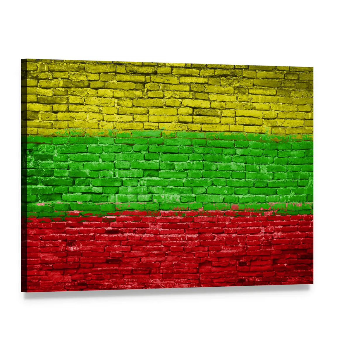 Lithuanian Flag on Weathered Brick Canvas Wall Art, single panel gallery wrapped canvas, angled product view
