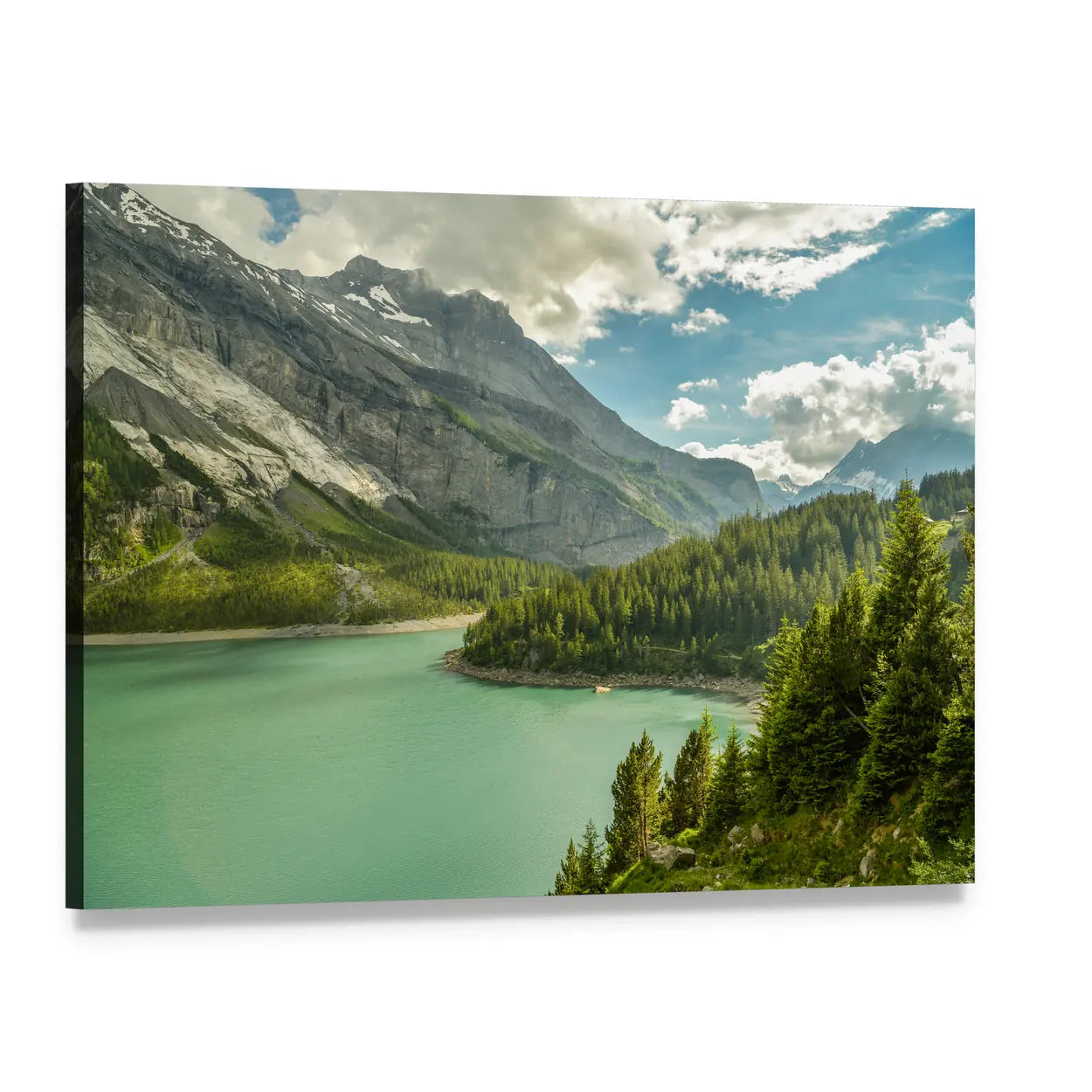 Oeschinen Lake, Swiss Alps Canvas Wall Art, single panel gallery wrapped canvas, angled product view