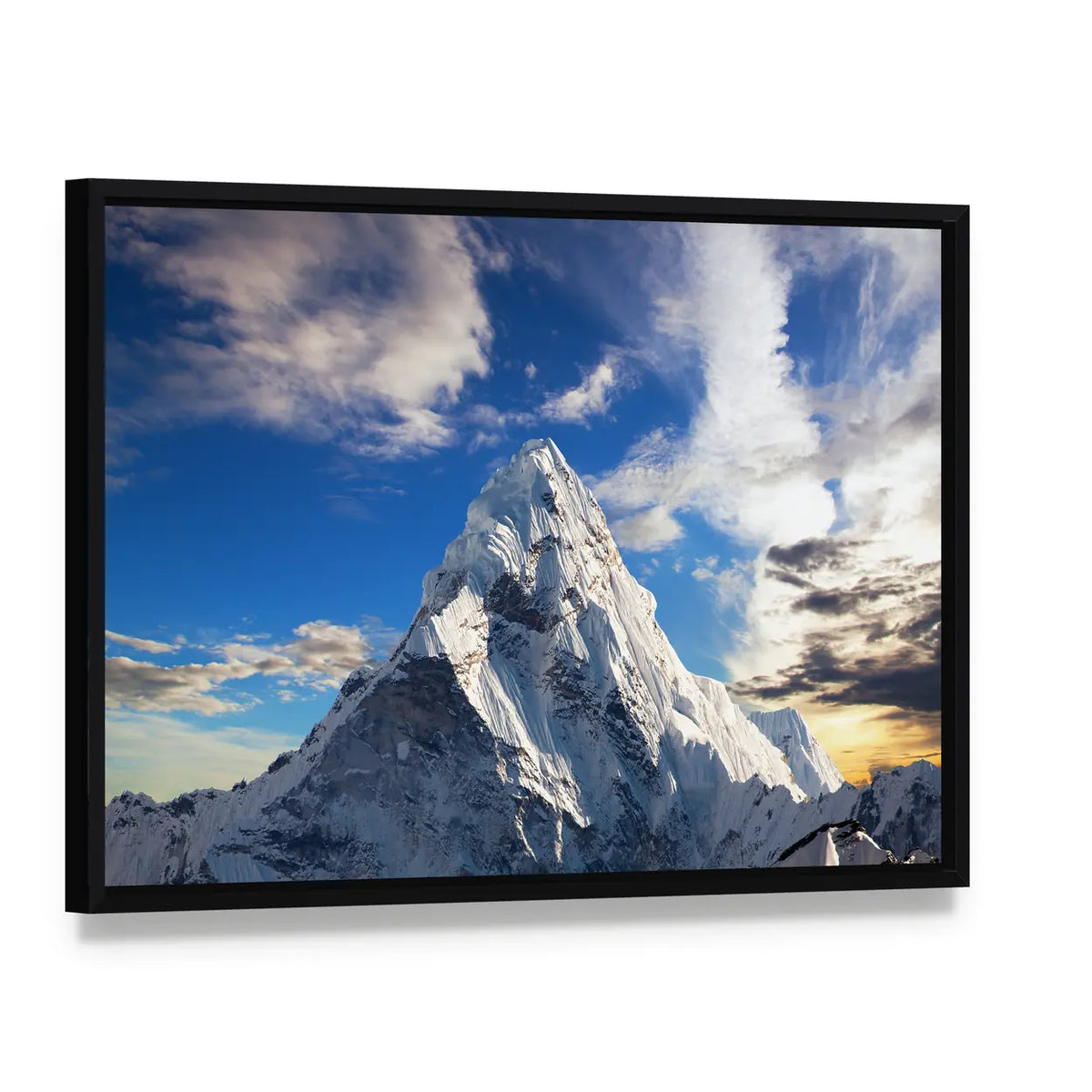 Evening View Of Ama Dablam In Nepal Canvas Wall Art, framed canvas in a black floater frame, angled product view