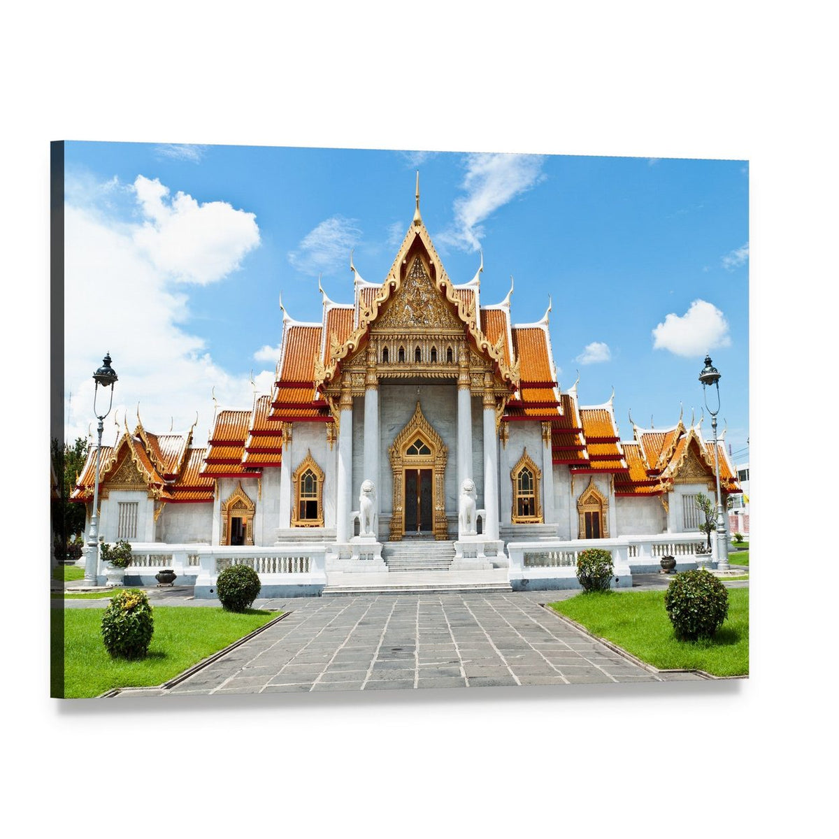 Serene Buddhist Temple in Thailand Canvas Wall Art, single panel gallery wrapped canvas, angled product view