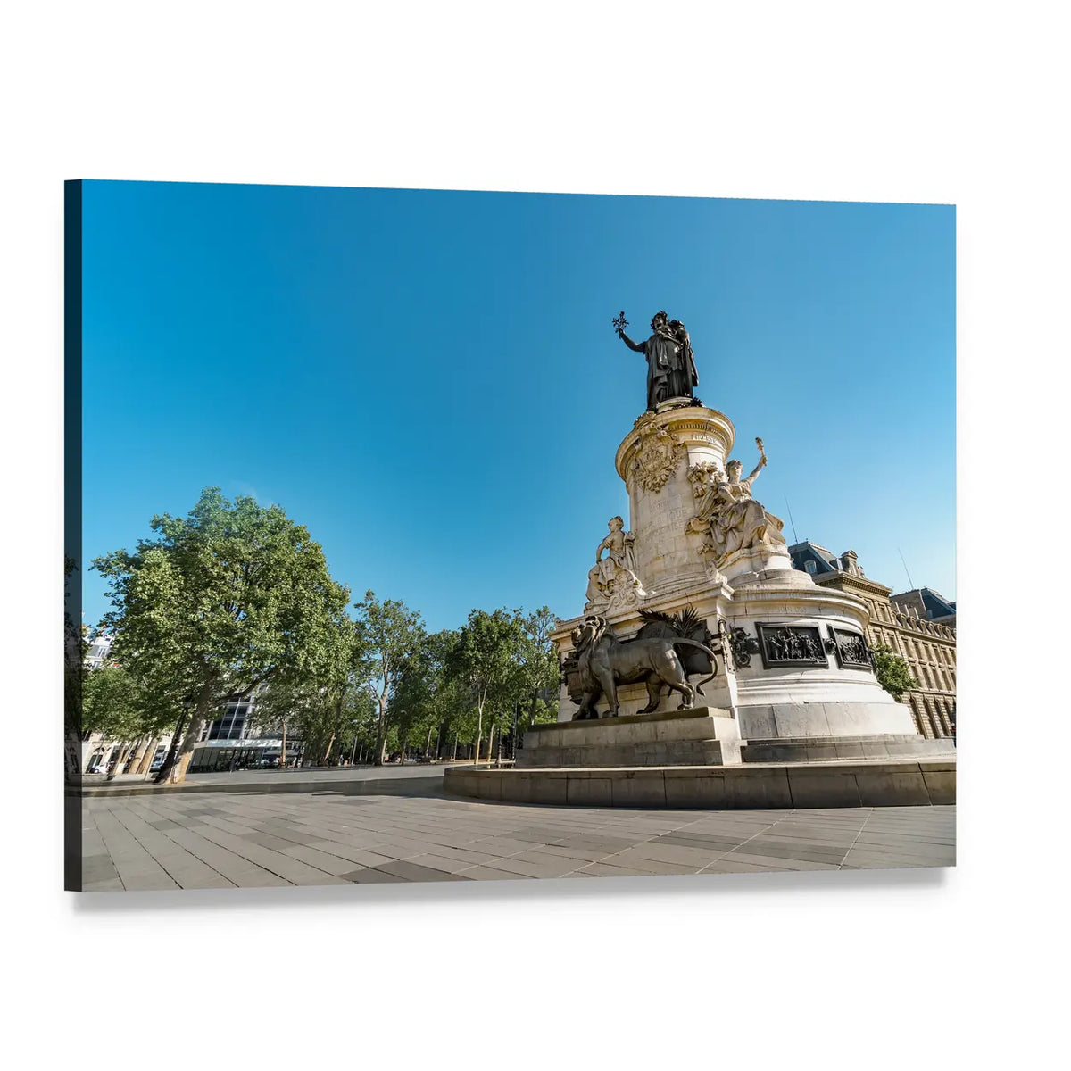 Place De La Republique Paris Statue with Bronze Lions Canvas Wall Art, single panel gallery wrapped canvas, angled product view