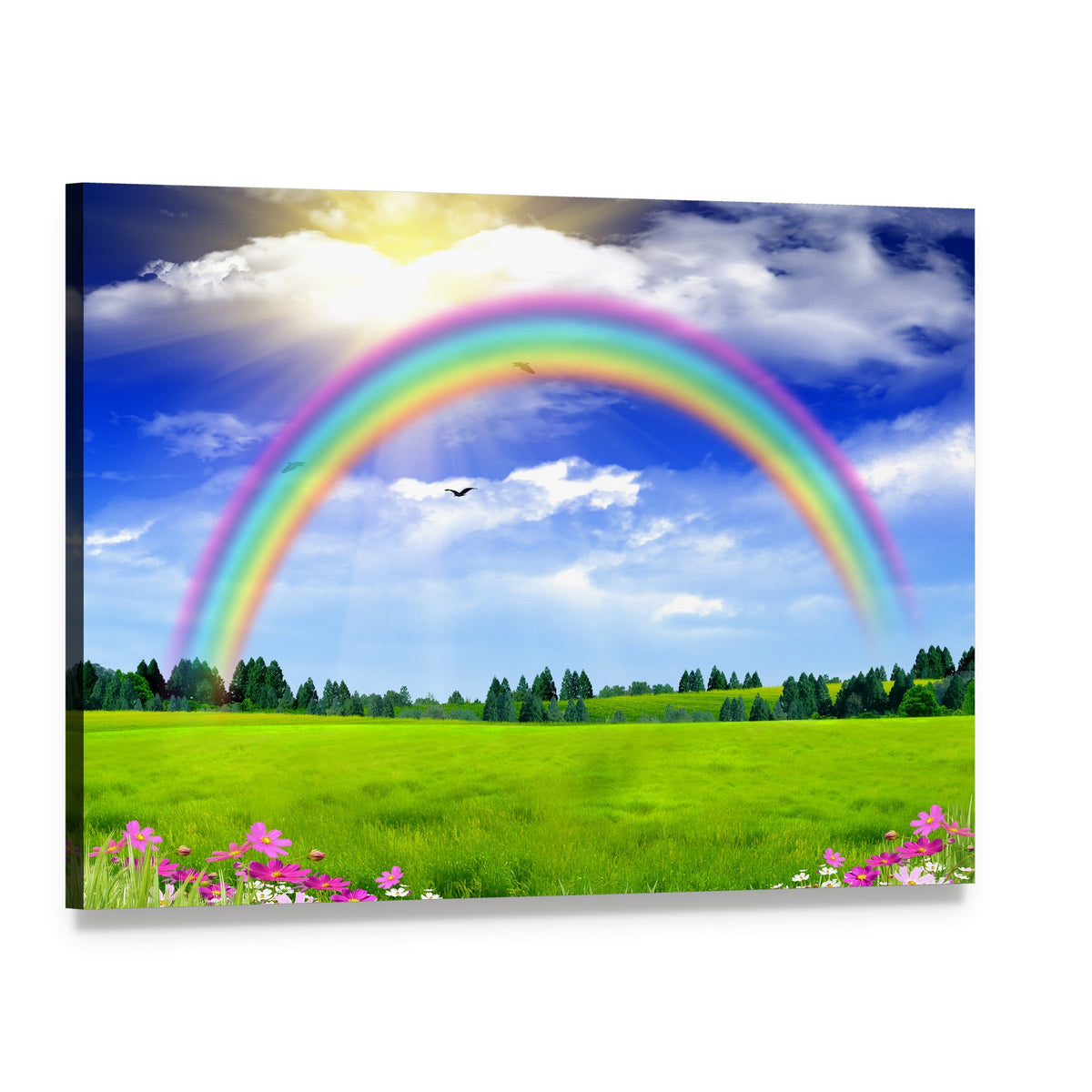 Rainbow in the Blue Sky Canvas Wall Art, single panel gallery wrapped canvas, angled product view