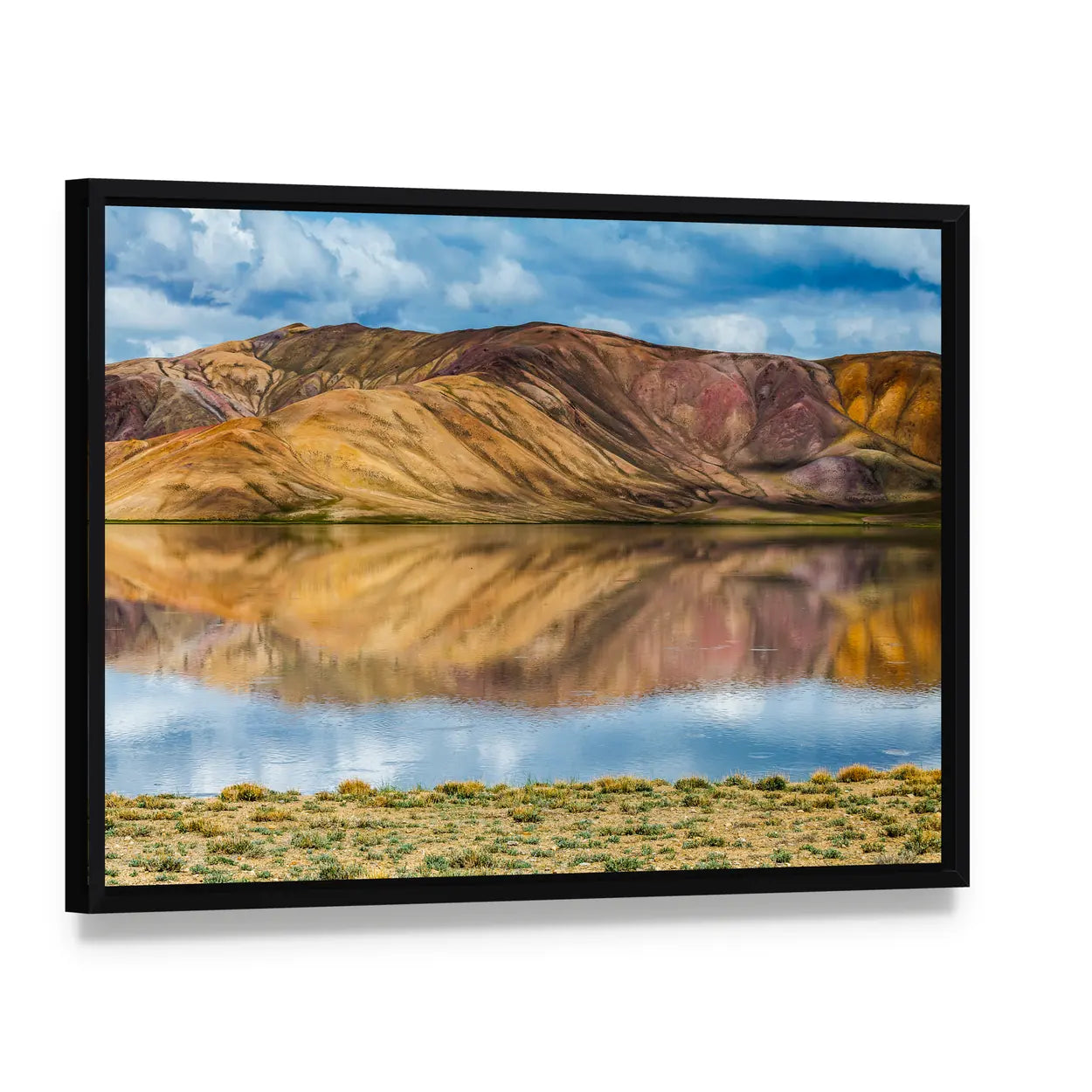 Bulunkul Lake In Pamir In Tajikistan Canvas Wall Art, framed canvas in a black floater frame, angled product view