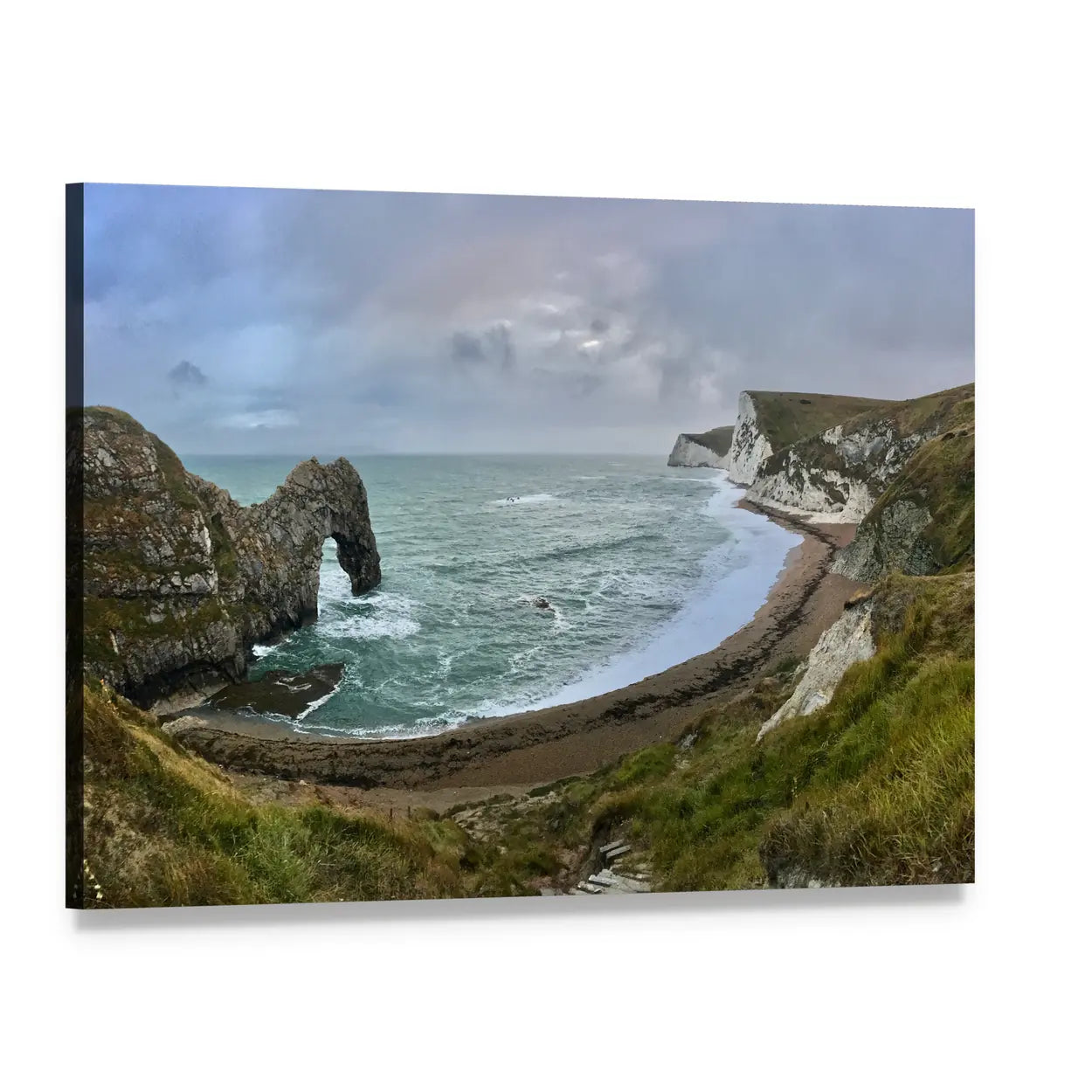 Durdle Door Beach Canvas Wall Art, single panel gallery wrapped canvas, angled product view