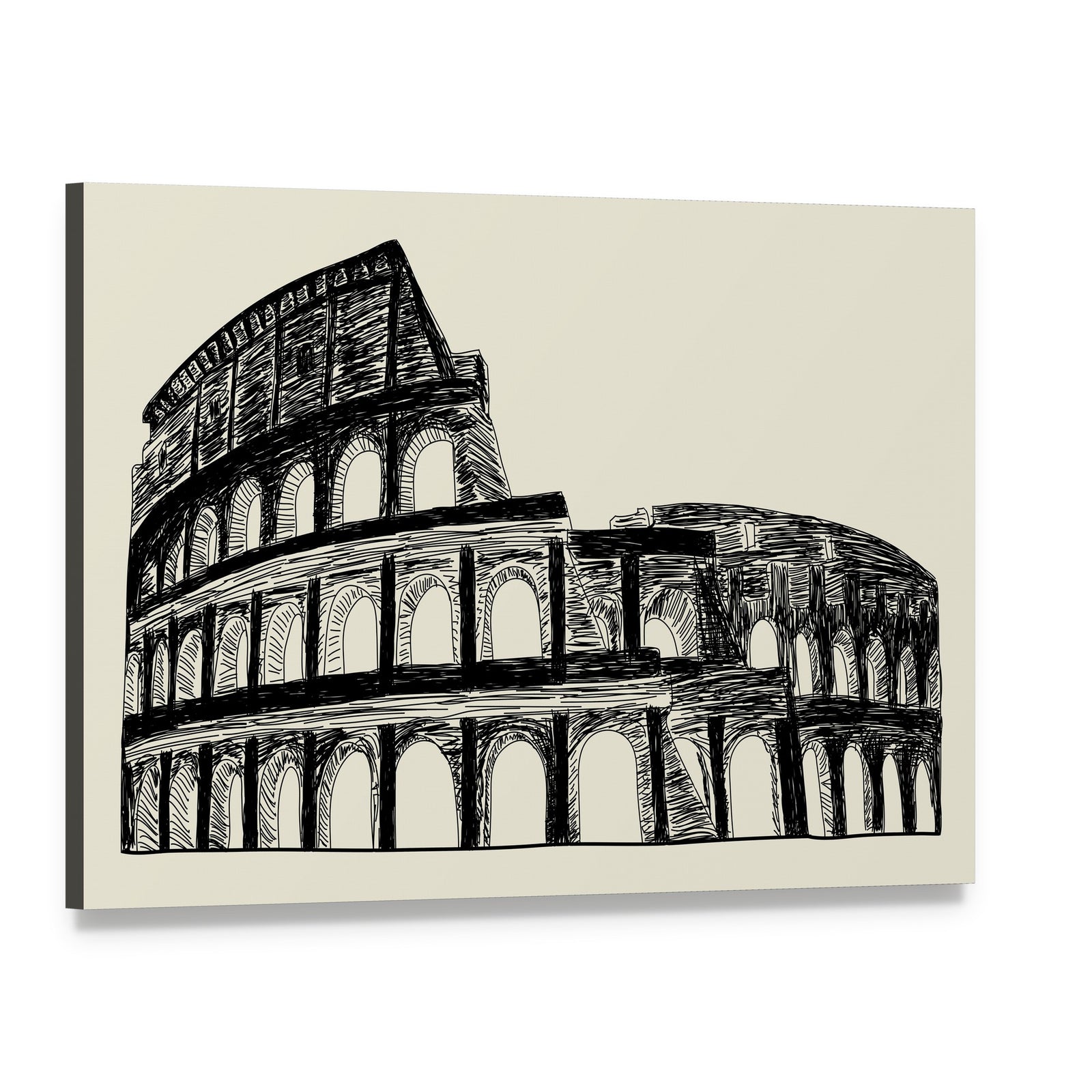 Colosseum Sketch Illustration Canvas Wall Art, single panel gallery wrapped canvas, angled product view