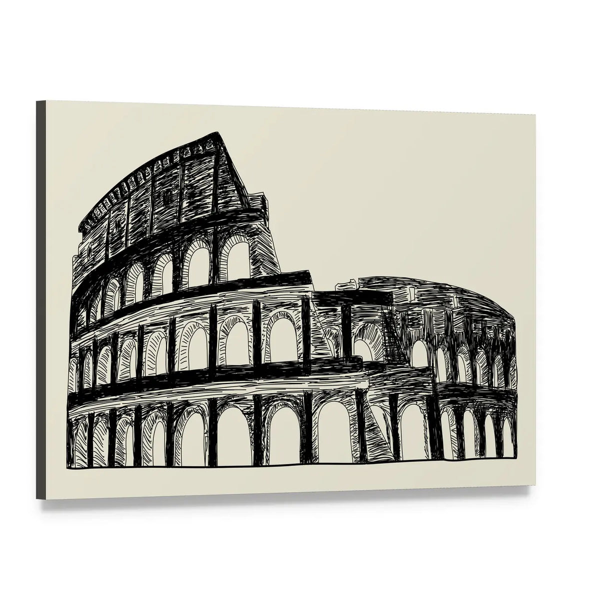 Roman Colosseum Line Drawing Canvas Wall Art, single panel gallery wrapped canvas, angled product view
