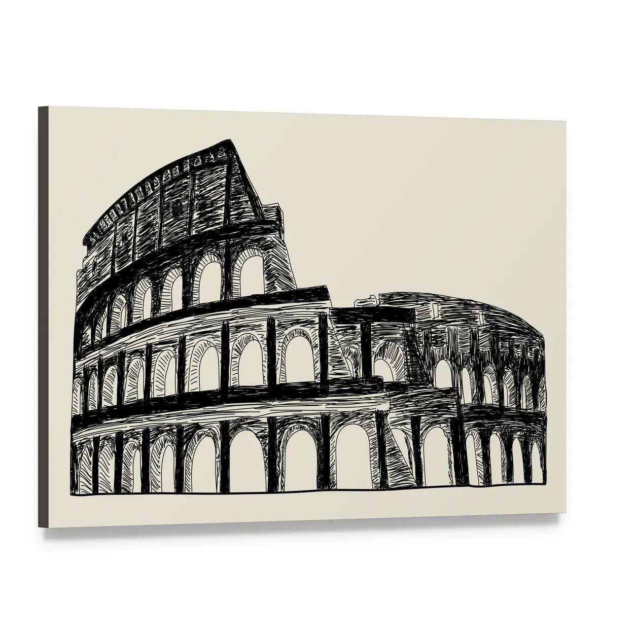 Roman Colosseum Line Drawing Canvas Wall Art, single panel gallery wrapped canvas, angled product view